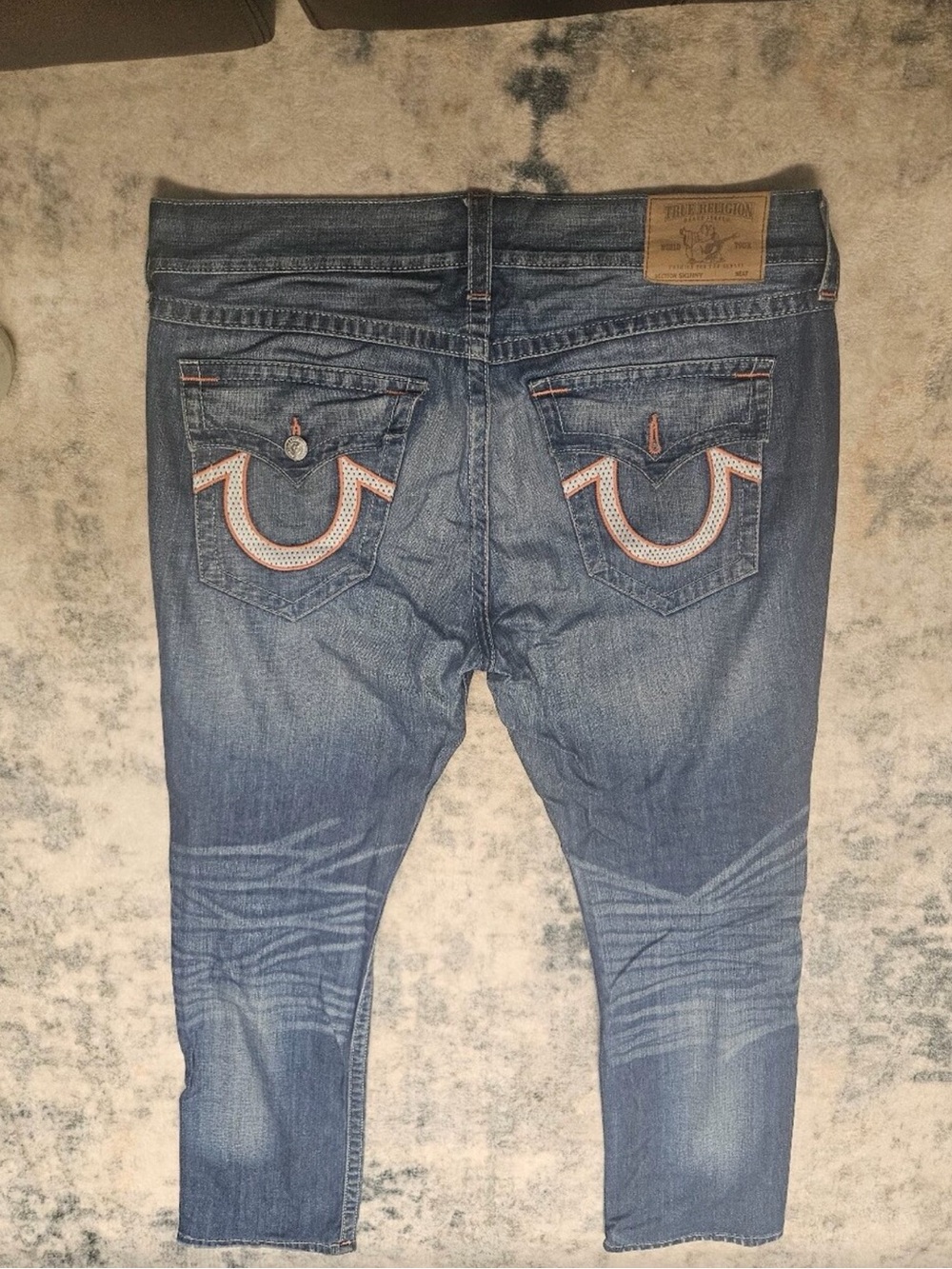True Religion Men's Blue Washed Denim Jeans